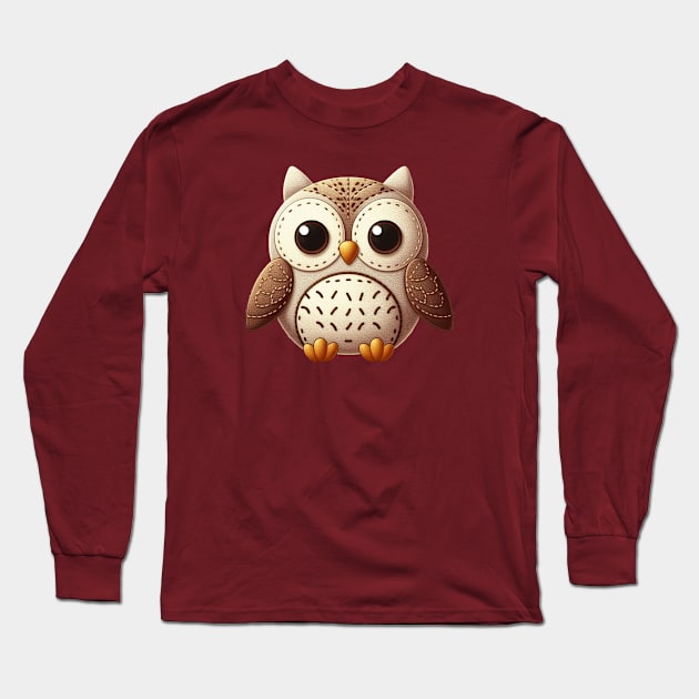 A cute owl in the style of a stitched toy Long Sleeve T-Shirt by The Artful Barker